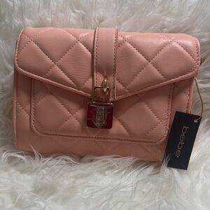 bebe Quilted Blush Pink Crossbody Bag with Gold Hardware